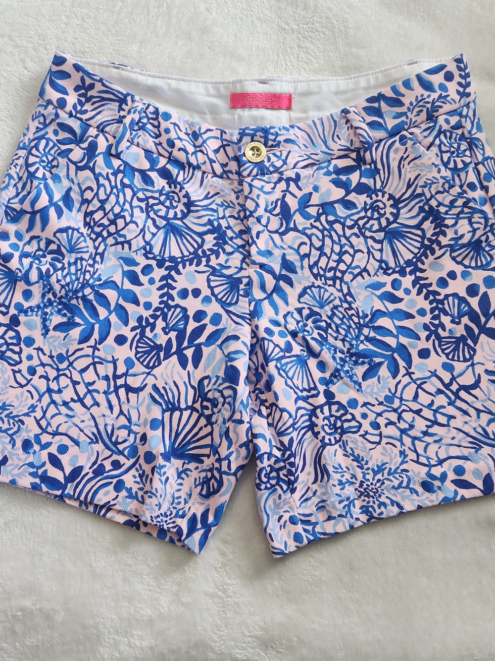 Lilly Pulitzer Jayne Knit Shorts High Tides Good Vibes Pink Blue Size 6